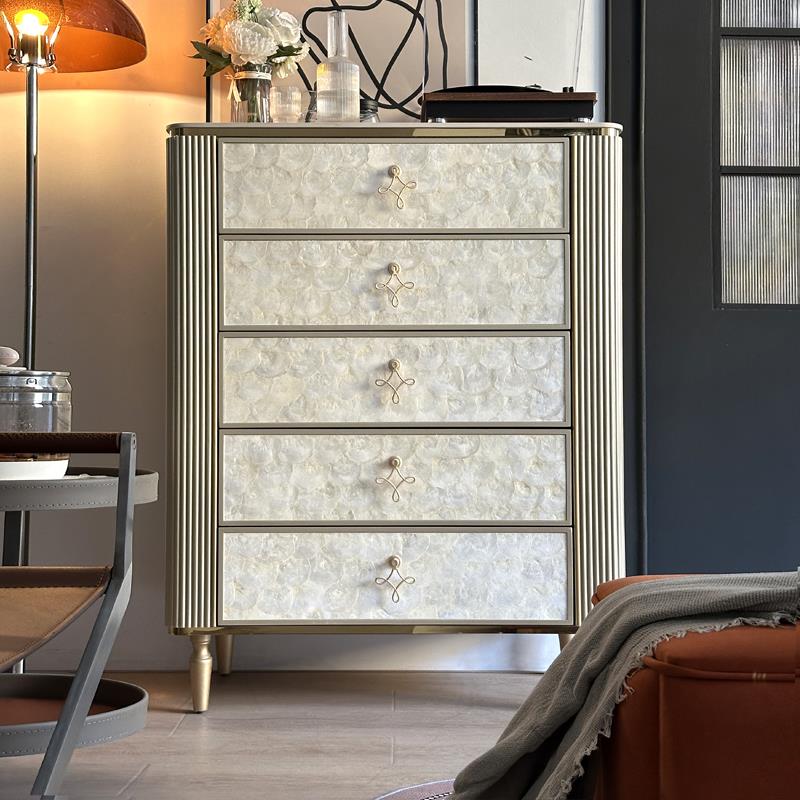 意式轻奢贝壳五斗柜实木储物玄关客厅靠墙边柜欧式高级感斗柜卧室