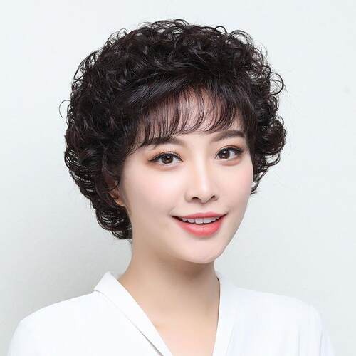 新款假松发女短卷发蓬自真发全真女人发全头套中老年士假然发头套