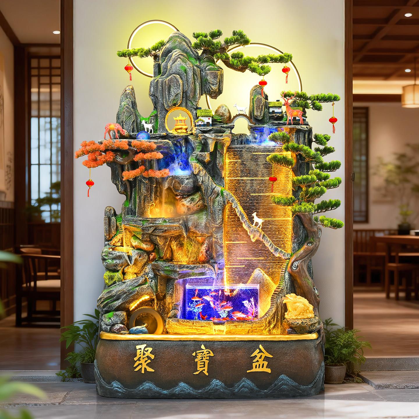 大型假山流水喷台泉摆件聚AIN盆客厅缸户外酒店阳落地鱼景观水幕