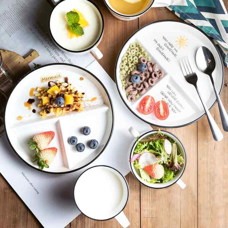 一人食餐具早餐盘陶瓷网红北欧ins 风家用分餐儿童分格盘子碗套装
