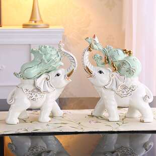 陶瓷百财葫芦一对酒柜装饰品家居客厅工艺品大号摆件摆设