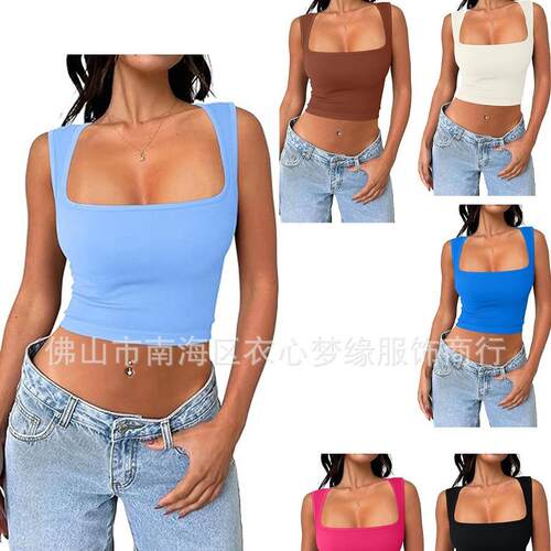 Women's sleeveless crop top square neck vest