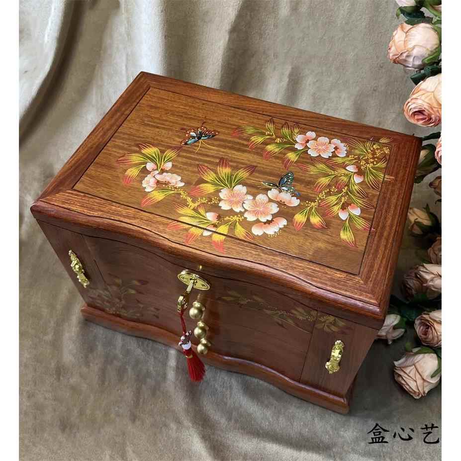 高档中式高档花梨木实首木饰盒复木质大容量饰项链首品带锁收纳宝
