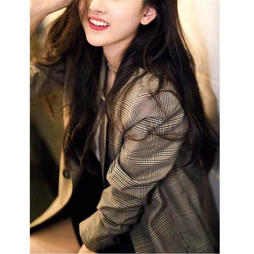 格子西装外套女2026年春秋新款英伦风小众上衣宽松设计感小西服潮