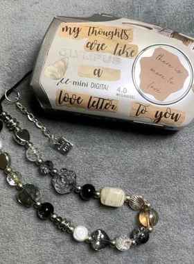 黑色玫瑰花异形珠子ccd相机手绳diy珠子手机链挂绳手机拍立得配件