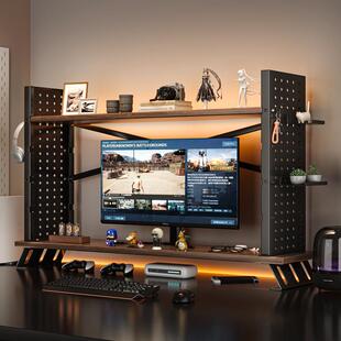 显示器增高架台式电脑桌置物架多层铁艺洞洞板多功能电竞房收纳架
