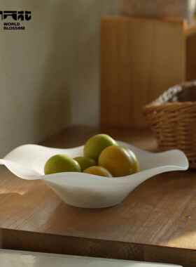 人间开 花 原创白色云雾餐具家用圆形玻璃波浪盘子沙拉碗果盘Y