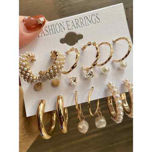 Pearl earrings women镶嵌珍珠女士耳环 法式覆古耳圈套装earring