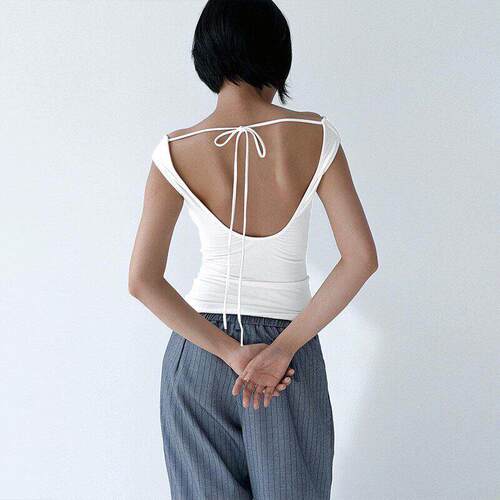 Sleeveless Open Back Lace Up Tank T-shirt无袖系带背心上衣T恤