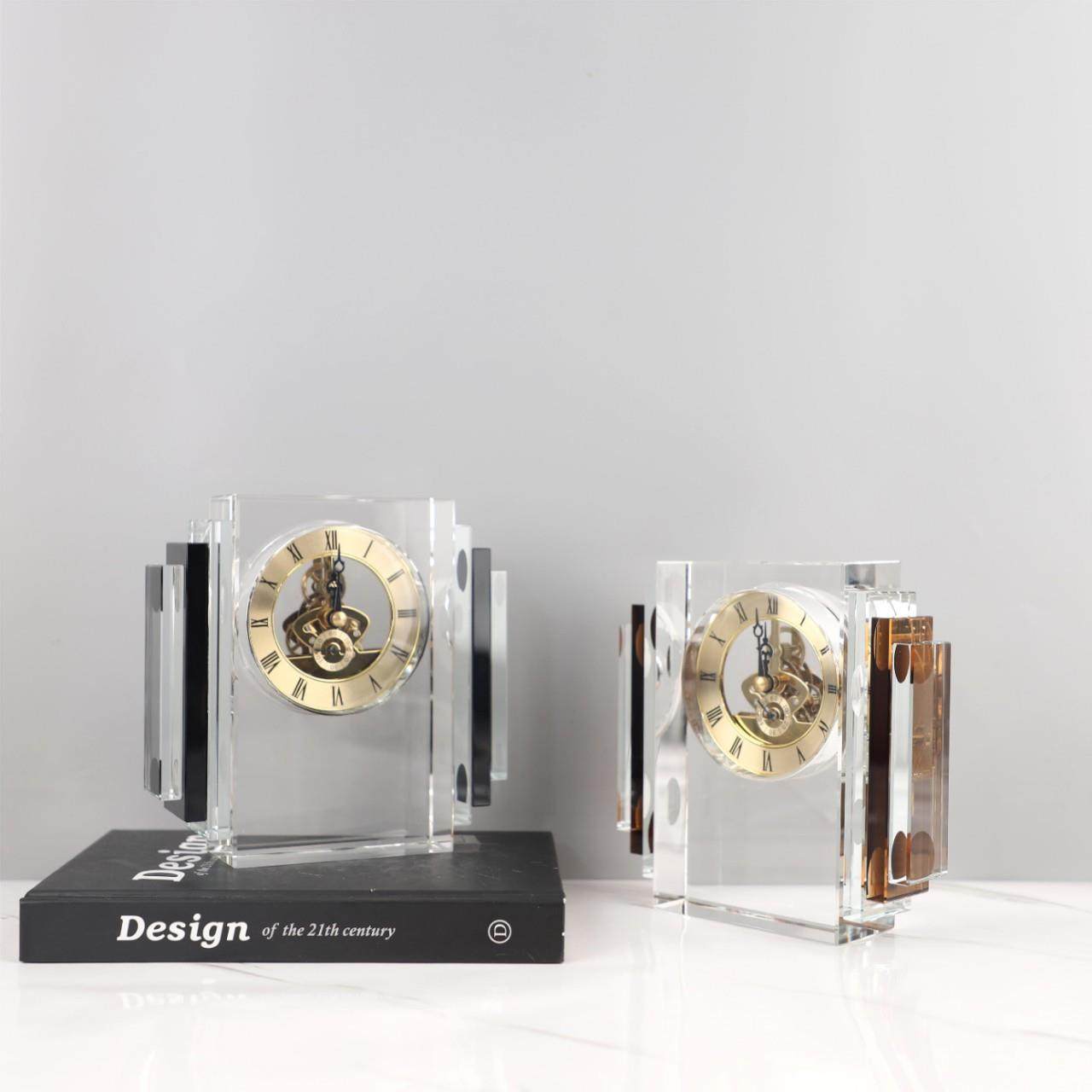 现代简约几何水晶机械钟表台钟桌面摆件客厅玄关电视柜家居装饰品
