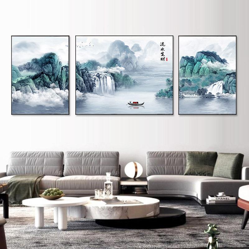 山水景三联画225新款十字绣线绣客风厅手绣工自AL694570己刺书房