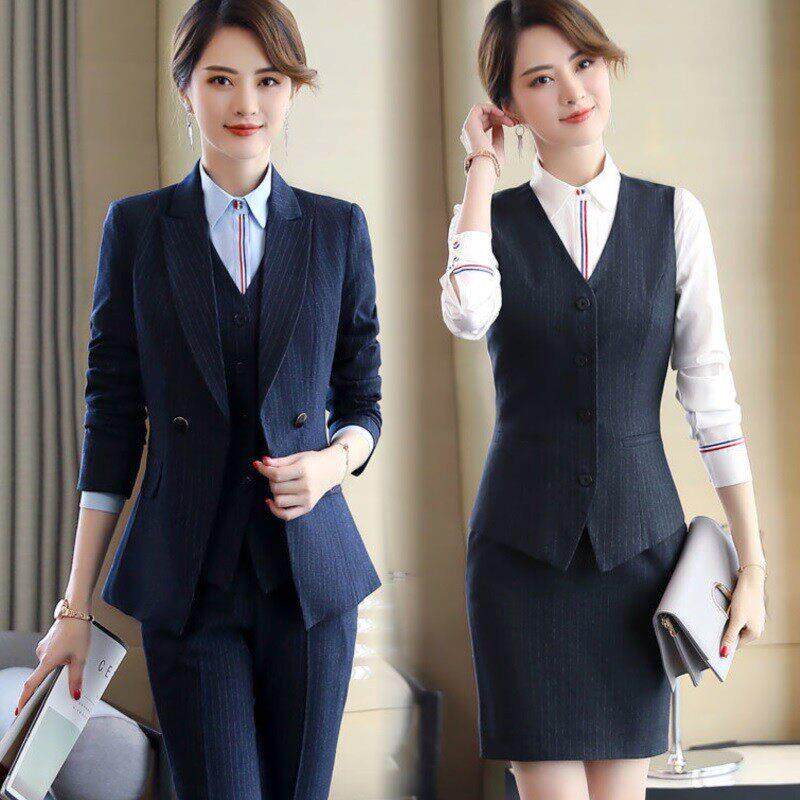 职业套装女高端时尚气质工作服西服工装经理正装条纹西装马甲春秋