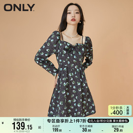 ONLY奥莱夏季高腰泡泡袖A字短款碎花吊带连衣裙女