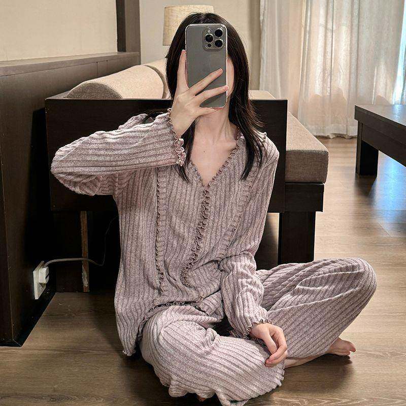 彩棉睡衣女2026新款春秋季甜美休闲长袖长裤宽松可外穿家居服套装