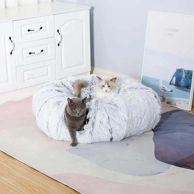 隧道猫窝冬季封闭式长绒毛猫隧道保暖趣味可折叠大孔径睡觉窝垫子