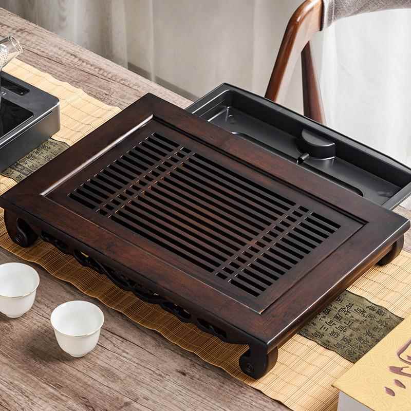 竹制茶盘家用简约功夫茶具托盘竹制实木抽屉式储水排水式茶台茶海