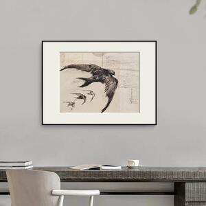 梵高Vincent van Gogh燕子马叶子素描手稿装饰画艺术壁画小众挂画