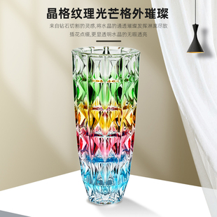 简约竖棱玻璃花瓶创意彩色透明百合花器客厅大号水养插花花瓶摆件