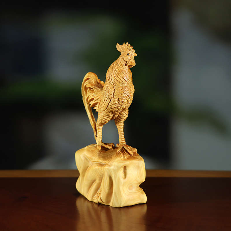 木质盘小叶摆件工艺品手把文玩玩家居饰品生肖木雕随身公鸡黄杨件