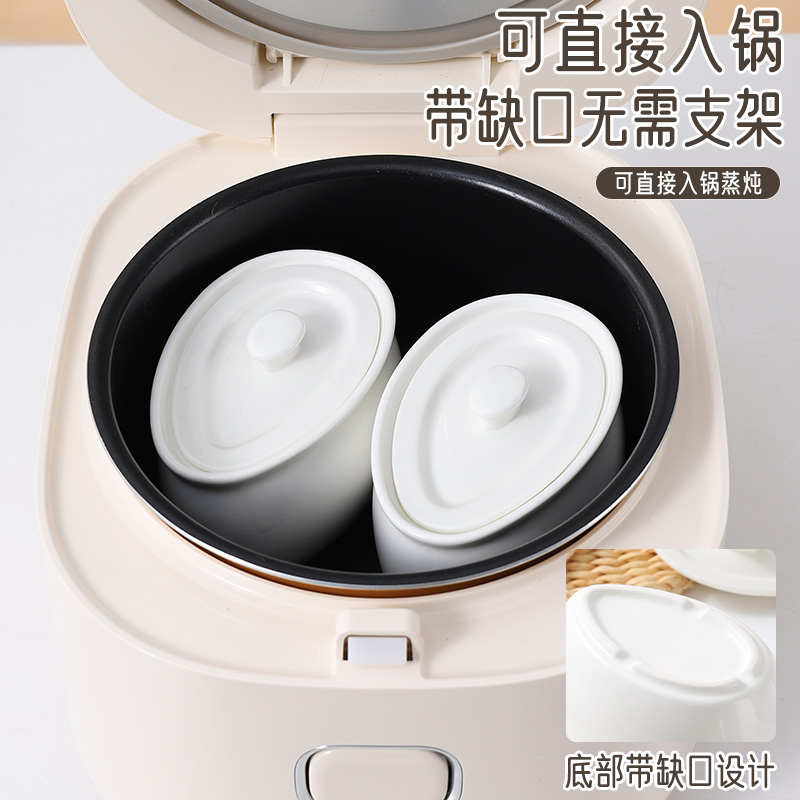 电饭煲专用瓦罐汤炖盅家用陶瓷隔水炖带盖食品级白瓷省空间小蒸盅