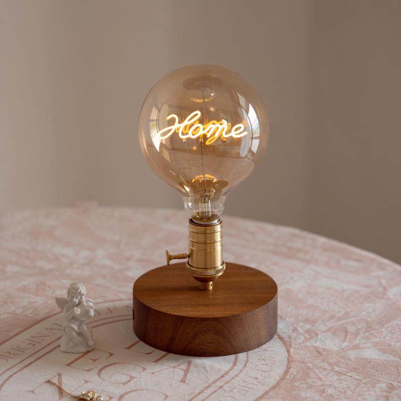 ins日式台灯home字母灯泡灯led可充电复古玻室床头装饰小夜灯台灯