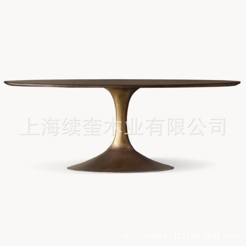 RH简约实木复古椭圆形餐桌椅组合家用餐厅家具酒店亚马逊出口工厂