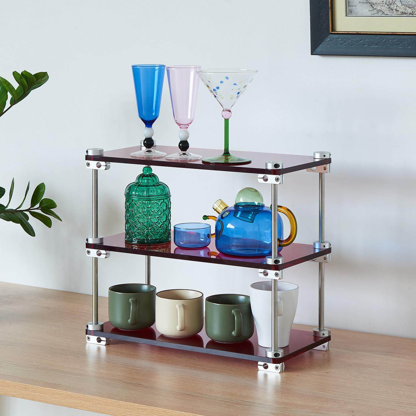 光轴不锈钢亚克力水杯架台面小置物架香水收纳洗手台隔板盲盒架,收纳整理,化妆品收纳架,淘宝优惠券,粉丝福利购,淘宝优惠卷