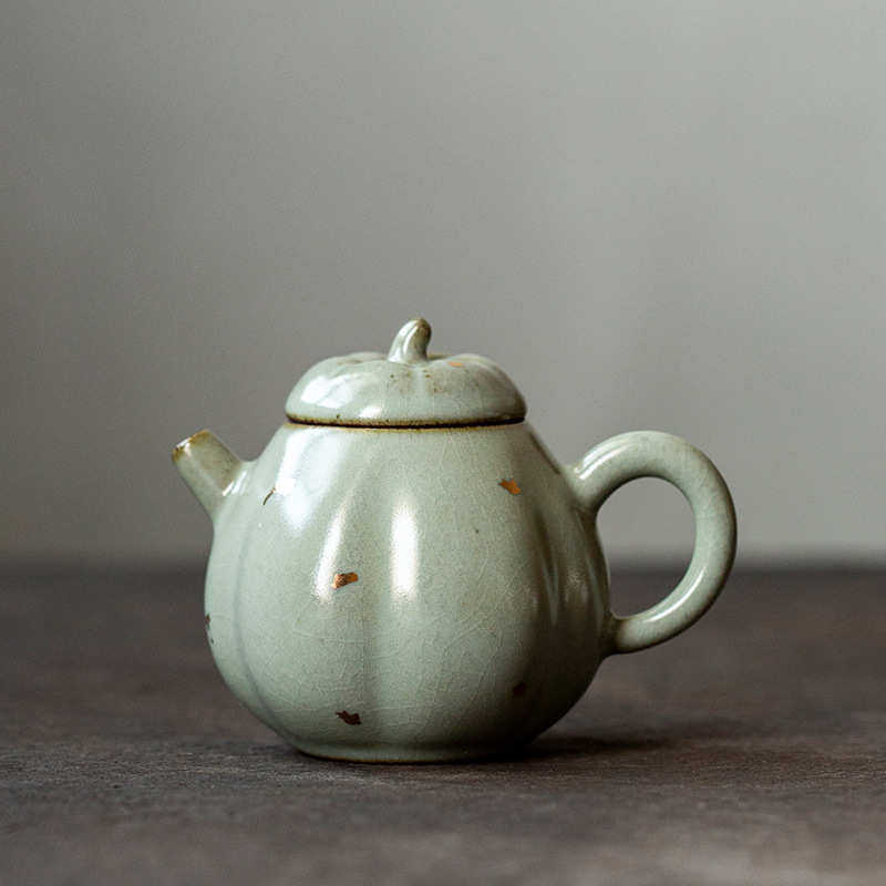 洒金釉汝窑南瓜壶茶壶陶瓷茶具家用喝茶小茶壶泡茶壶单壶功夫茶具,餐饮具,茶壶,淘宝优惠券,粉丝福利购,淘宝优惠卷