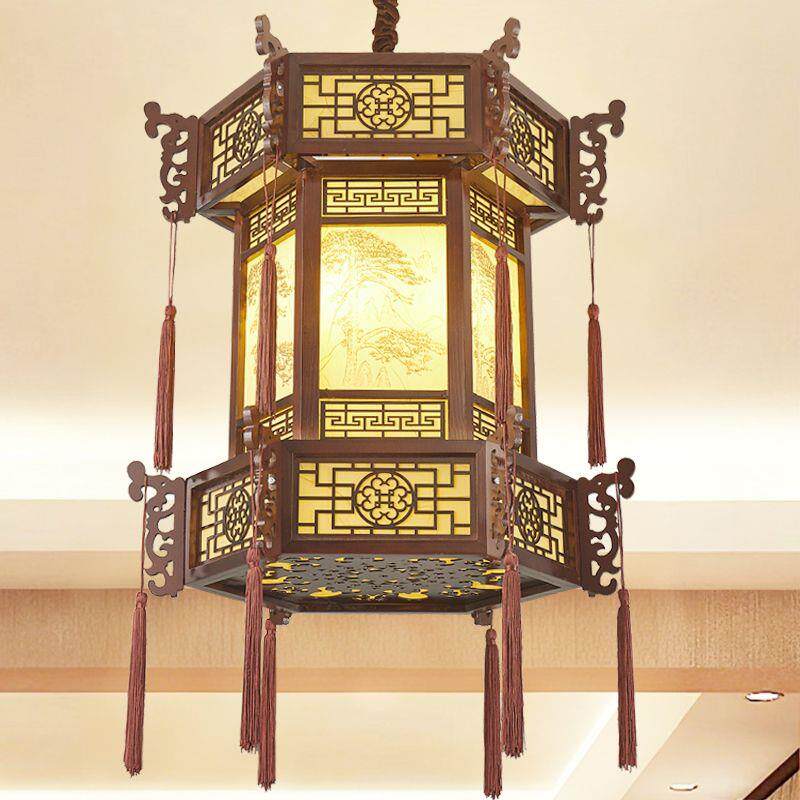 中式实木吊灯饭厅阳台灯具彷古长廊茶楼饭店祠堂红灯笼羊皮灯门口