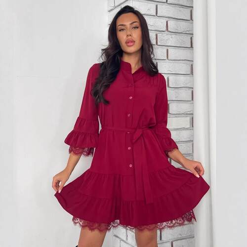 Lace lotus leaf lace dress short skirt