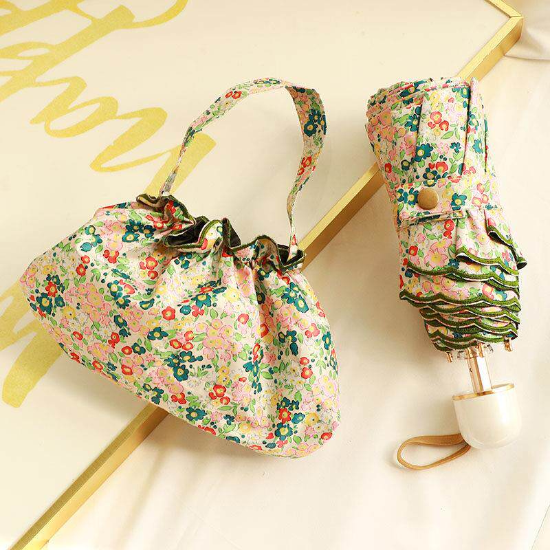 绣花边五折伞超轻迷你八骨加大防晒抗UV女晴雨两用遮阳遮阳伞