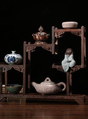 鸡翅木博古架多宝阁实木储物架摆件展示架家具小型仿古工艺品