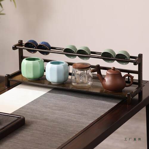 桌面茶杯收纳置物架小型博古架非实木中式紫砂壶摆件架茶具展示架