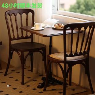 实木餐椅复古藤编拿破仑餐厅咖啡厅书房甜品店家用靠背椅批发 美式