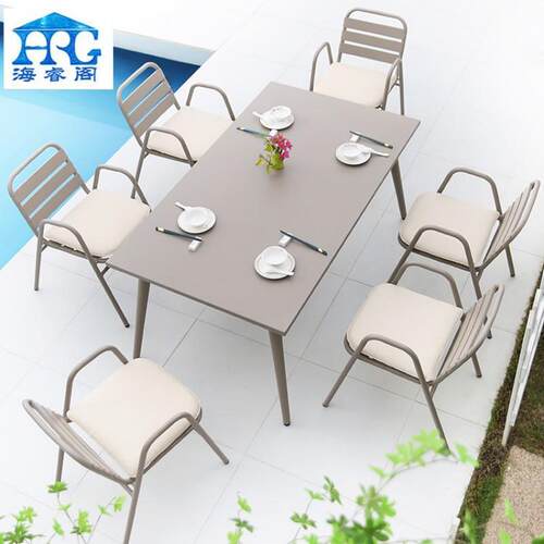户外桌合椅约L-2018庭院闲休长桌室外花园餐桌椅组别墅露台现代简