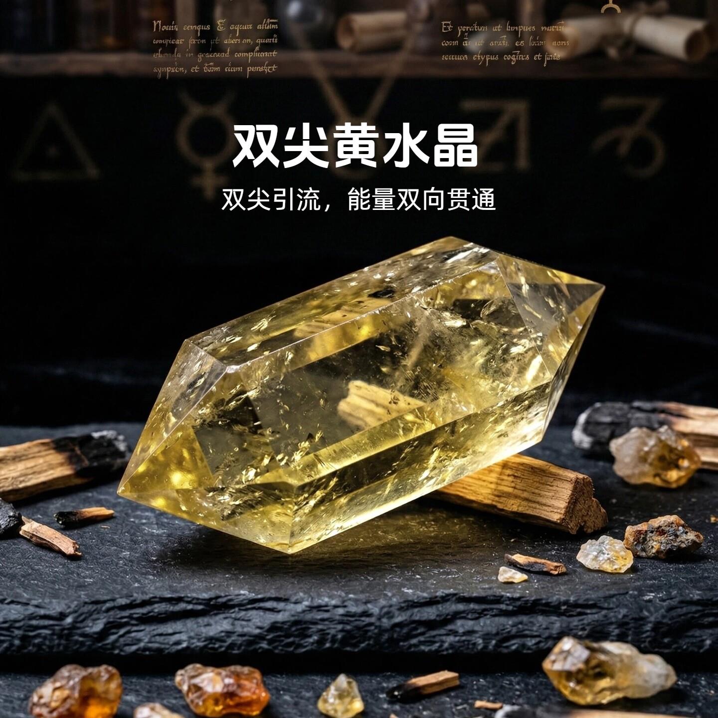 双尖黄水晶摆件天然水晶原石六棱柱奇石风水招财矿石瑜伽冥想水晶