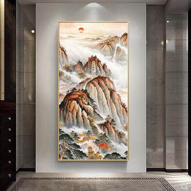 靠山图有山无水画鸿运当头玄关旭日东升泰山日出风水招财壁画挂画