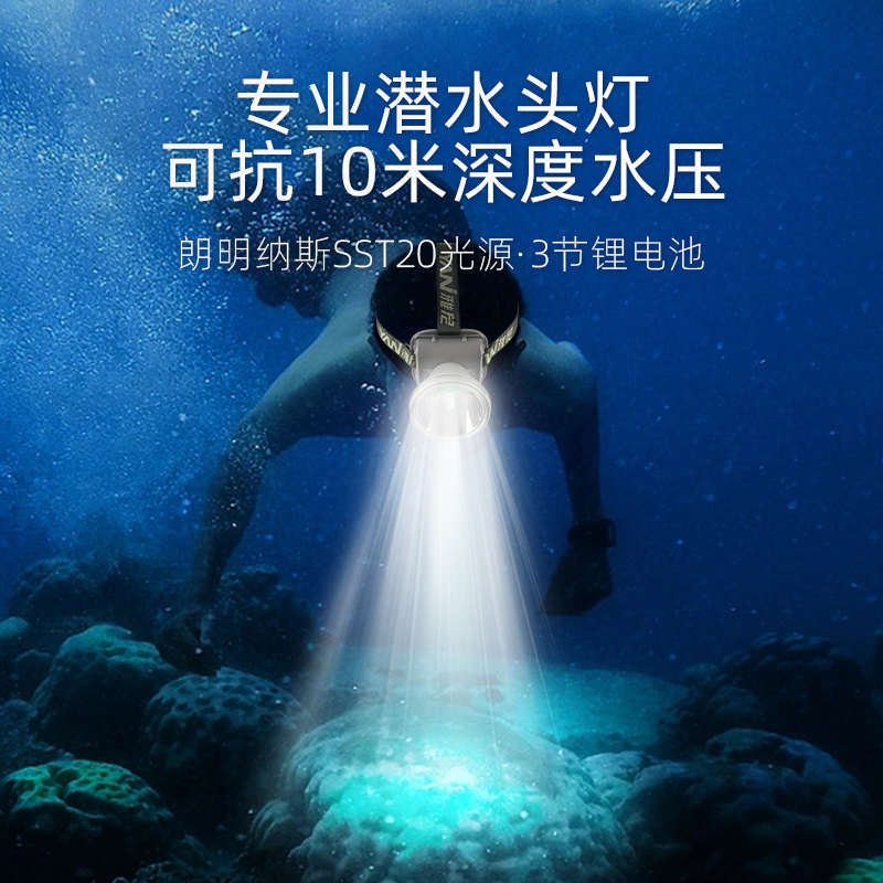 雅尼潜水头灯强光充电超亮防水远射超长续航头戴式手电筒出海赶海