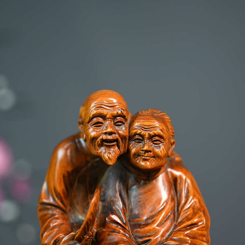 小叶黄杨木仿古老夫老妻雕刻木质工艺品小摆件创艺家居装饰品送礼