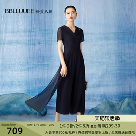 BBLLUUEE粉蓝衣橱东方高气场摩登连体裤女2024夏装九分阔腿裤