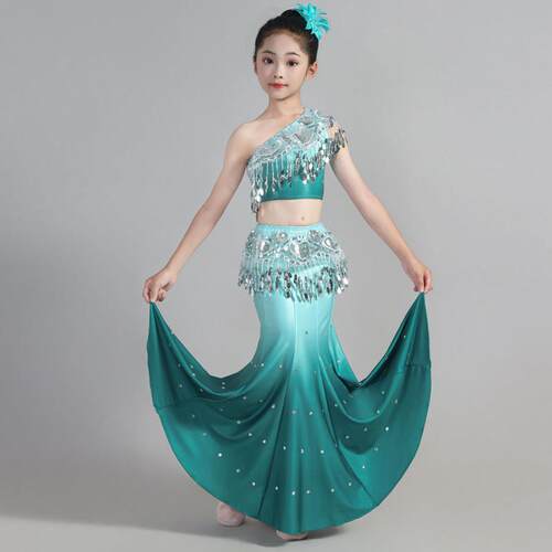 六一儿童傣族舞蹈服装2025新款演出服女云南孔雀舞包臀鱼尾裙艺考