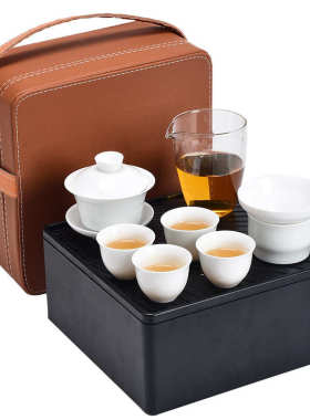 制作套装盘陶瓷泡茶盖碗杯logo茶具户外露营旅行茶盘德化储水白瓷