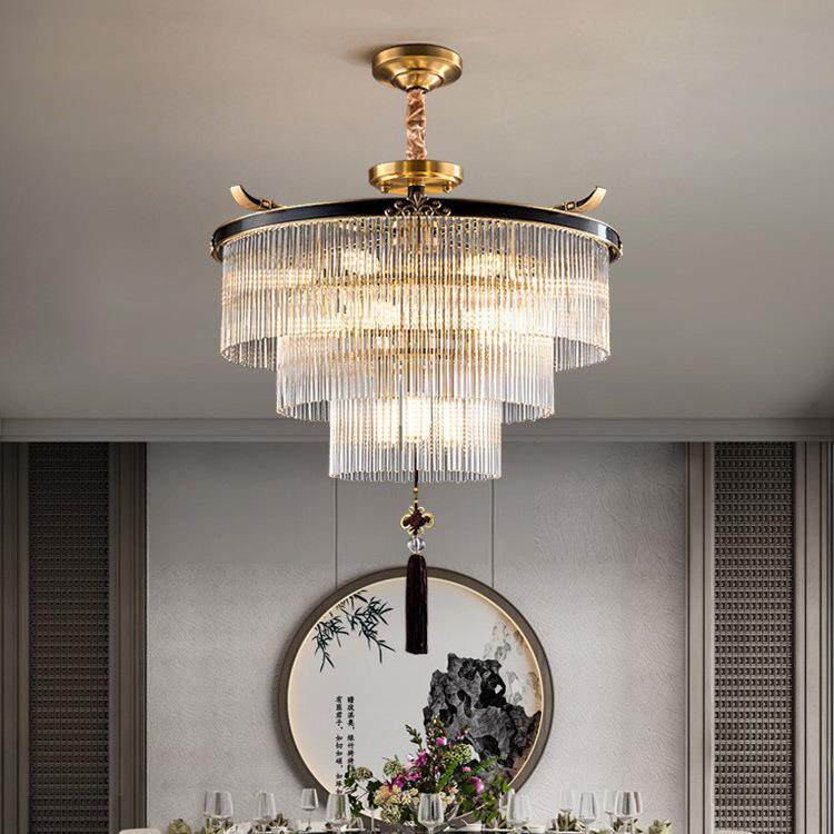 全铜客厅水晶吊灯新中式现代简约复式楼别墅卧室餐厅客厅轻奢灯具