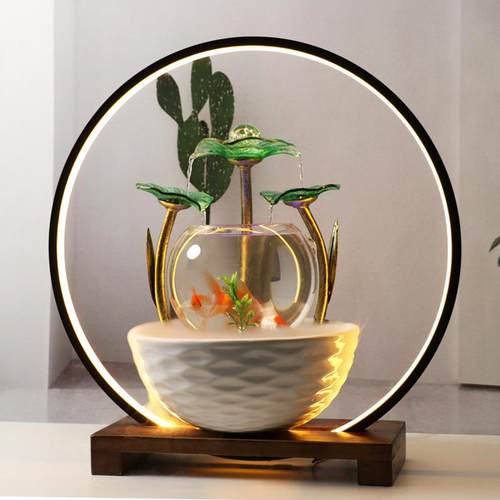 创意陶瓷鱼缸流水招财桌面摆件办公室内风水球加湿器开业乔迁礼品