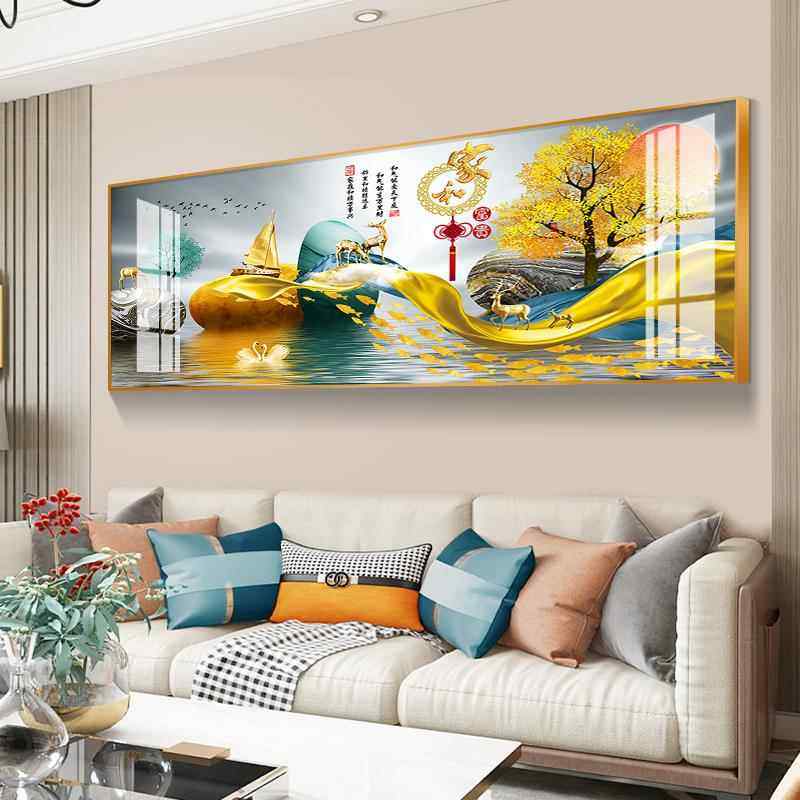 客厅装饰画大气山水画横版新中式沙发背景墙挂画挂画轻奢晶瓷画壁,家居饰品,现代装饰画,淘宝优惠券,粉丝福利购,淘宝优惠卷