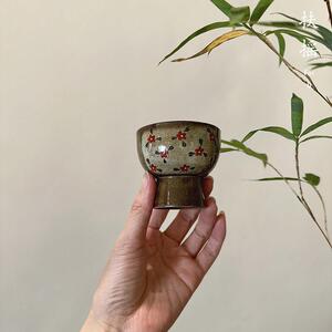 扶摇覆古手绘梅花柴烧高脚杯小碎花中式纯手工釉下彩主人杯小清新