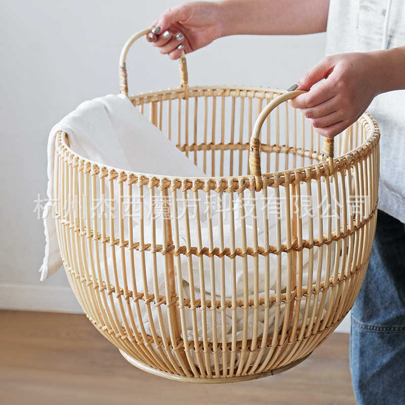 圆全藤篮筐手工植物可衣把手收纳活动篮制作风格藤脏篮自然收纳
