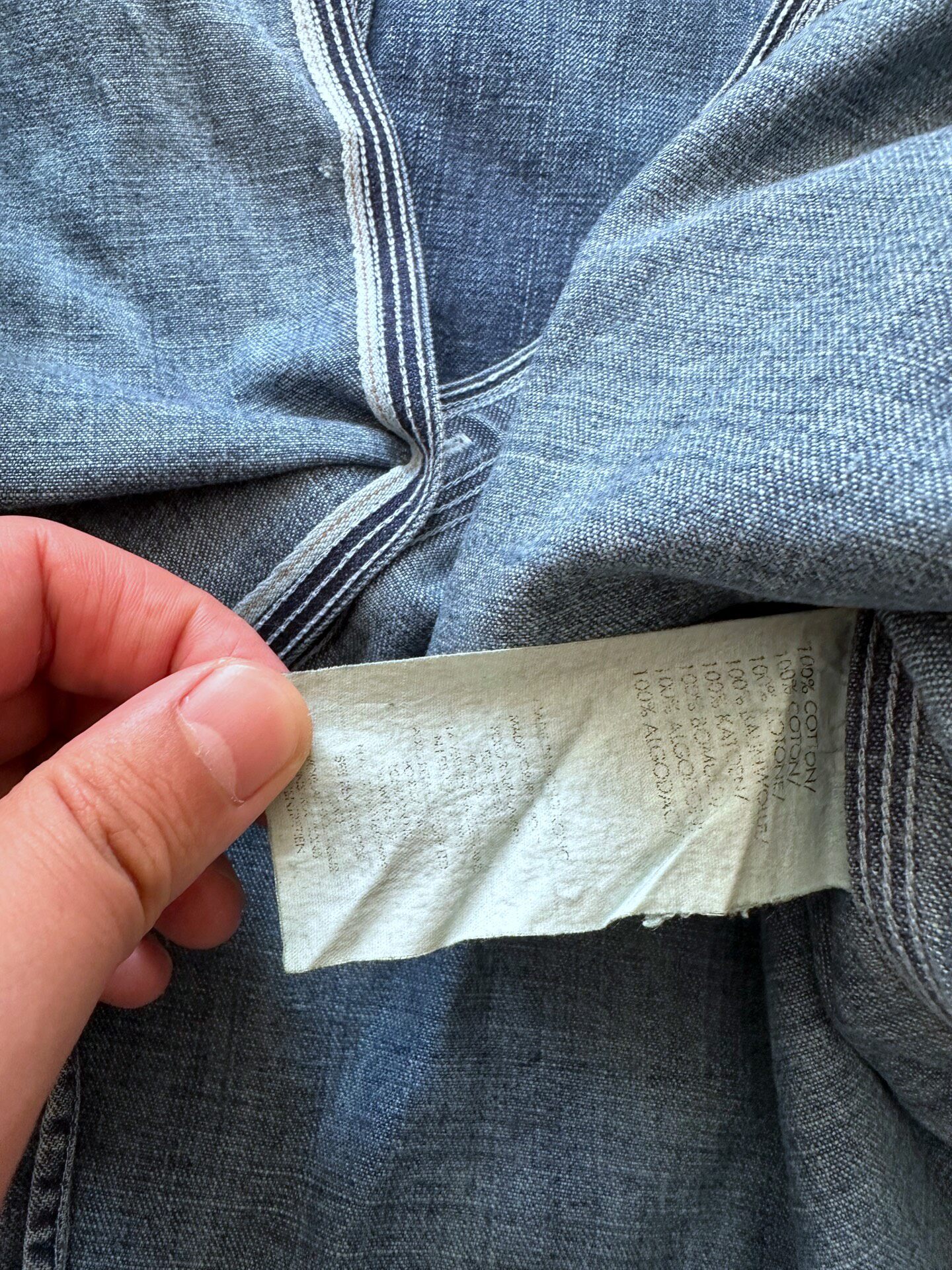 RRL Blue Distressed Denim Shirt — label