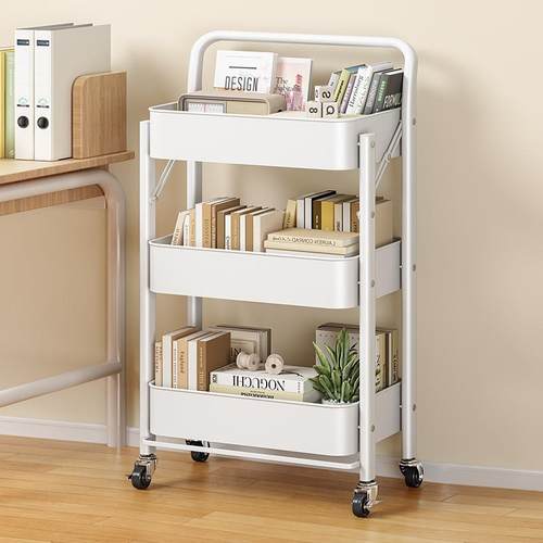 小推车落地置物架家用客厅零食收纳架铁艺书架课桌旁阅读架书包架