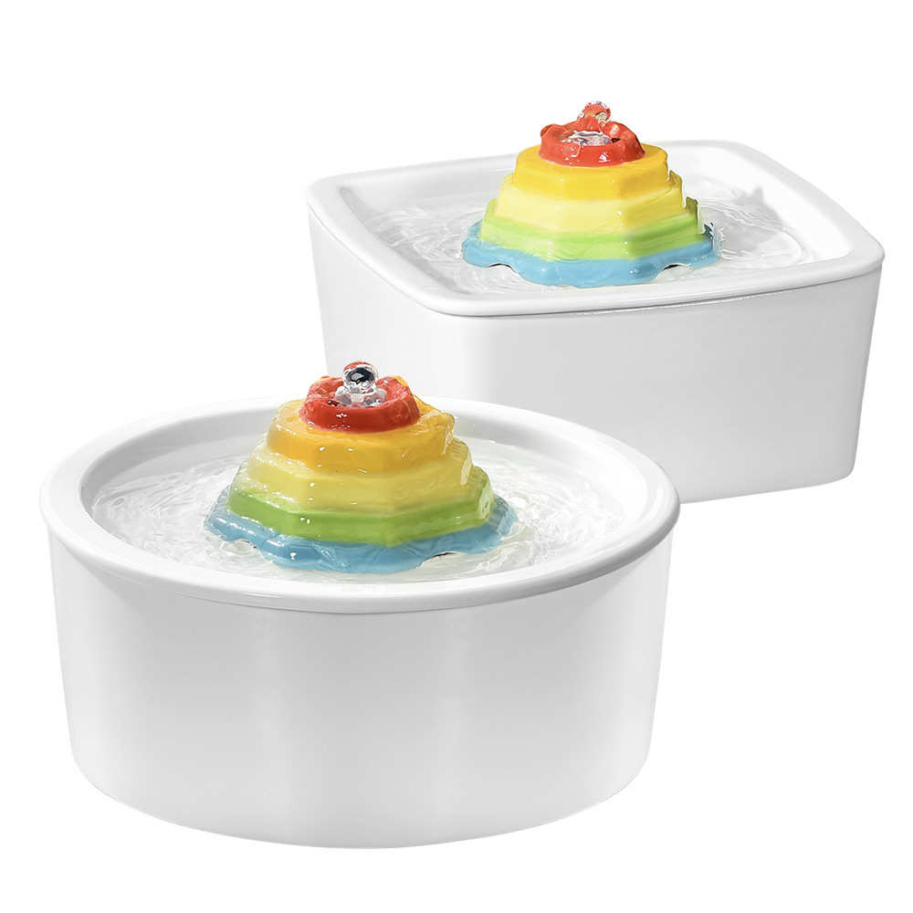 宠物饮水机1.5L彩虹塔陶瓷猫咪喂水器自动循环水质净化饮水器中性